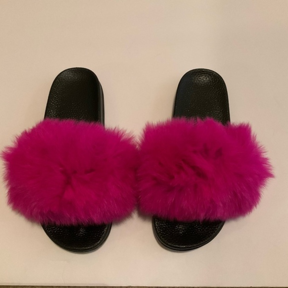 Hot Pink Vegan Fur Slides Size 9
